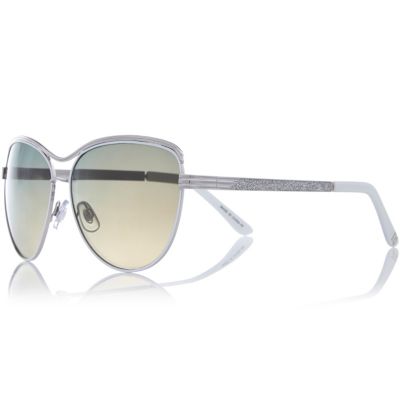 Silver tone glittery aviator-style sunglasses